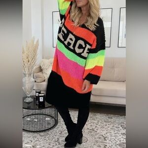 1092.  Vibrant Striped Peace Oversized Sweater Dress